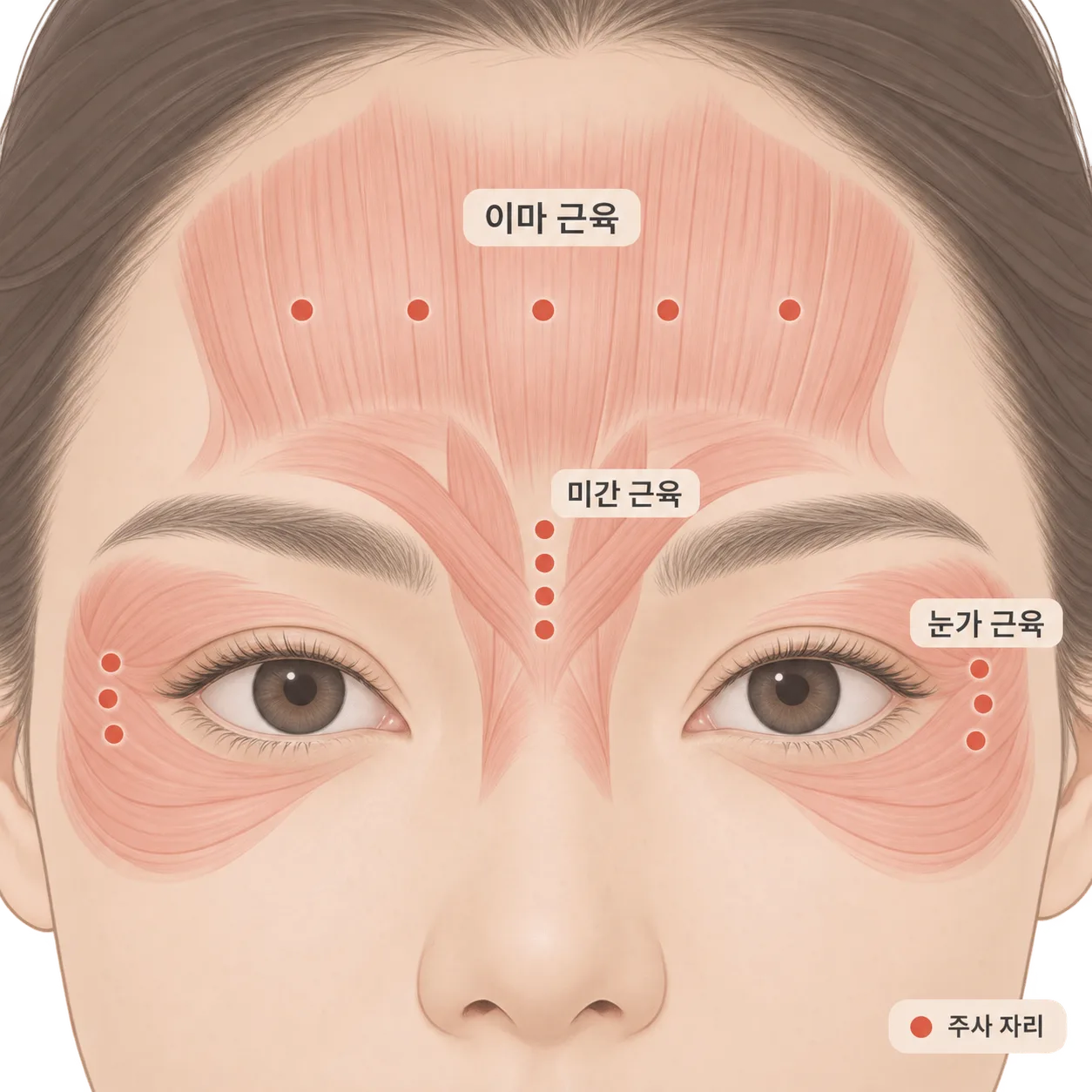 미간·이마·눈가는 근육이 달라서 점을 놓는 자리도 따로 정해요