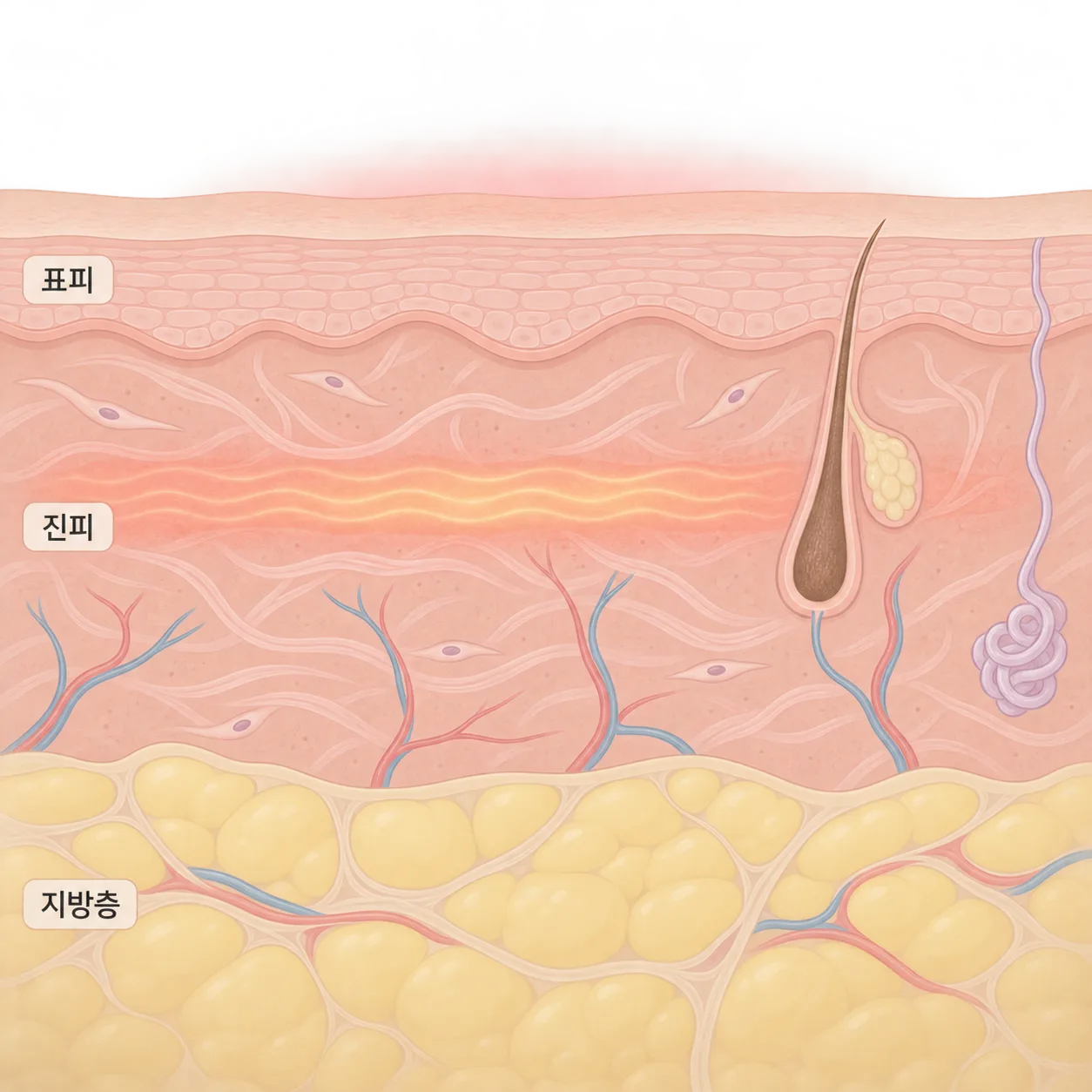 겉면은 지키고 그 아래 진피*에 열을 주기 때문에, 겉에 남는 건 붉음과 부기 정도예요