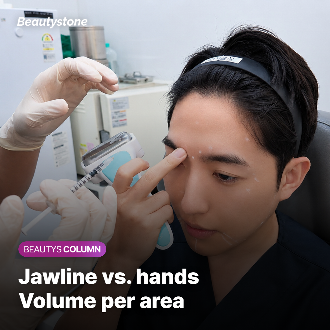 Doctor marking injection points along one side of a patient's jawline