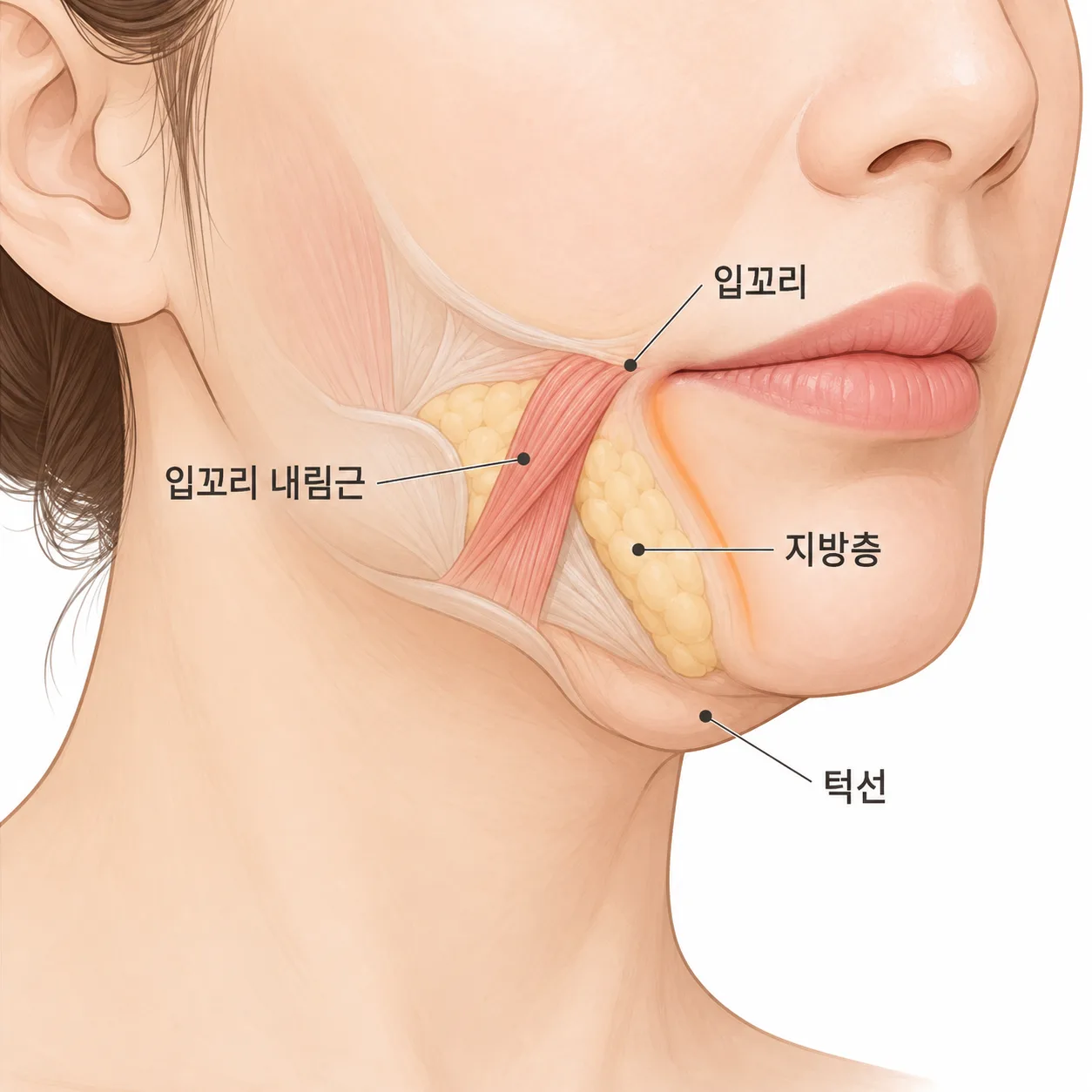 입꼬리 아래 주름은 근육·지방층·턱선 처짐이 함께 만들어요
