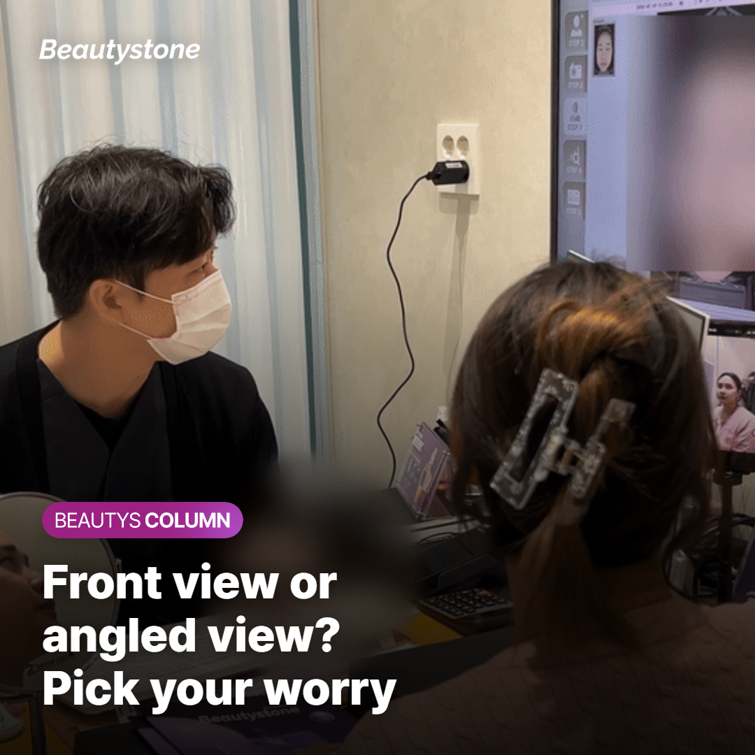 Comparing a front cheek hollow and a side cheek hollow by photo angle