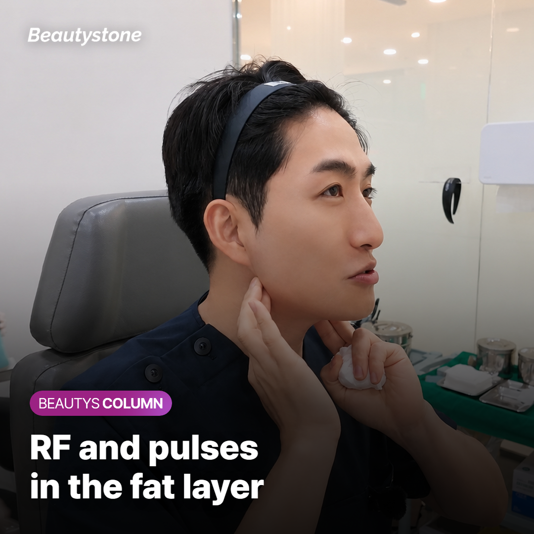 Cross-section of facial skin with a broad zone of RF heat inside the fat layer